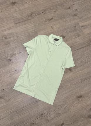 Легкая органическая зеленая мятная рубашка поло короткий рукав джерси шведка гавайка тенниска1 фото