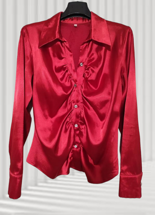 Стильная, нарядная рубашка блуза красного цвета. раз.укр.48