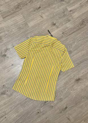 Желтая в линии рубашка без воротника стойкой воротник тенниска гавайка шведка с третч стрейч4 фото