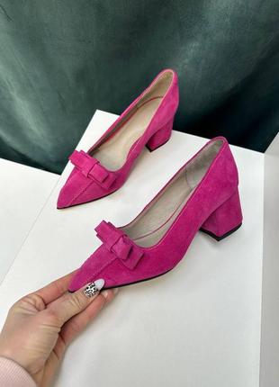 Туфли лодочки из натуральной итальянской кожи и замши женские с бантиком5 фото