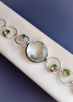 Браслет аквамарин хризоліт (перидот). браслет з аквамарину та хризоліту. аквамарин коло.індія.