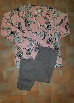 Пижама, домашний комплект велюр-микрофибра looney tunes, athletic s р-р