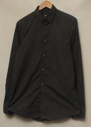 H&m рр  m  рубашка темно серая из хлопка easy iron1 фото