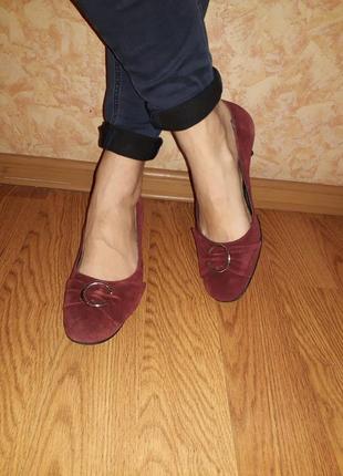 Комфортные бордовые туфли/натуральная кожа + нат.замш