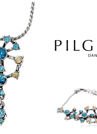💛💙шикарный набор: кулон на цепочке и браслет с разноцветными кристаллами pilgrim дания2 фото