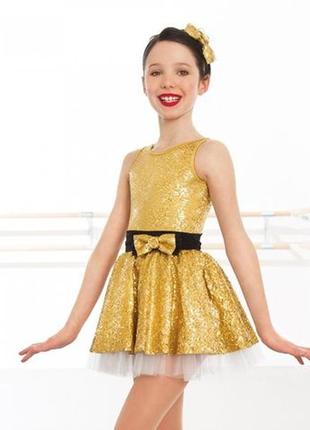 Платье, танцы паетки золото 1st position 12-16 лет