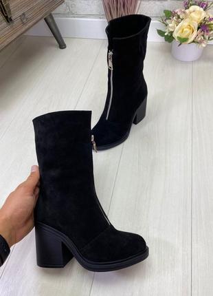 Черевики на осінь, напівчеревики на середньому каблуці, натуральна замша