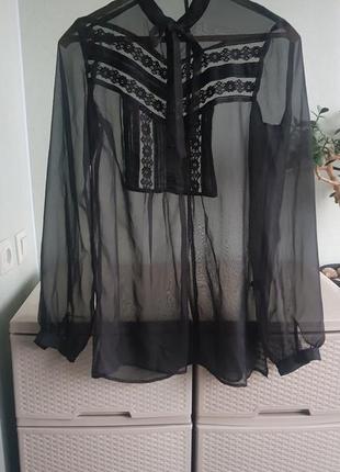 Прозрачная черная блуза рубашка блузка с кружевом labki 44