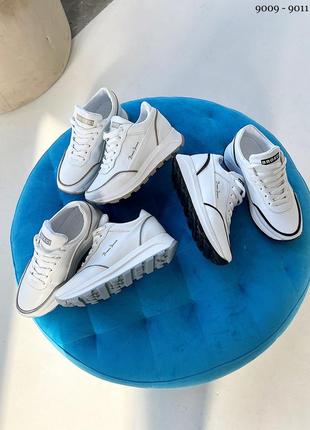 Код 9009 - 9011 🌺кроссовки кожаные белые с цветными вставками