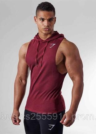 Мужская бордовая спортивная жилетка худи от gymshark