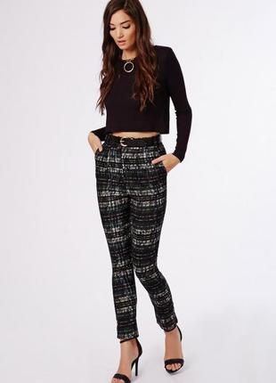 Узкие брюки шотландки missguided с высокой талией и кружевом