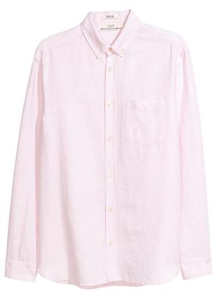 Рубашка светло розовая из льна h&m1 фото