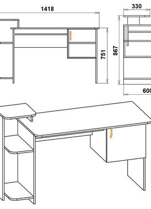 Длинный стол компьютерный скм-3 компанит c тумбой полкой надстройкой в детскую офис для школьника подростка2 фото