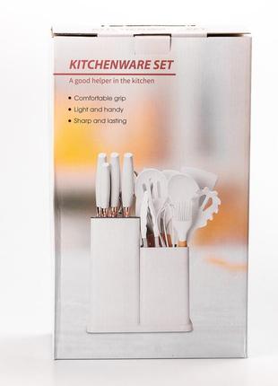 Набор кухонных принадлежностей на подставке 19 штук кухонные аксессуары из силикона с бамбуковой ручкой  vt_334 фото