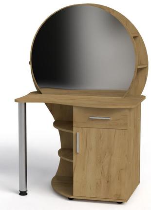 Трюмо -3 компанит с большим зеркалом и выдвижным ящикам над тумбой и открытыми полками для комнаты дуб крафт