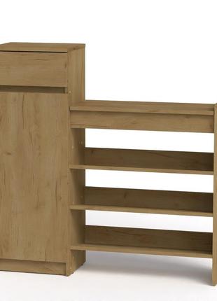 Тумба під взуття то-16 компаніт широка з тумбою та відкритими поличками для взуття дуб крафт