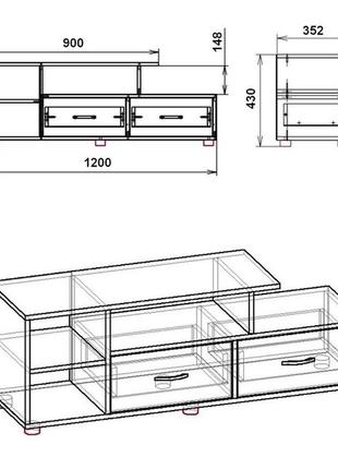 Тумба тв вінниця компаніт на ніжках з шухлядами та рівневими полицями лдсп дуб крафт2 фото