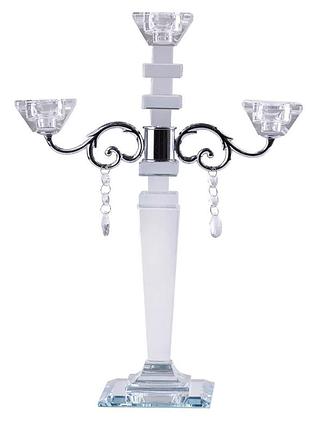 Подсвечник канделябр стеклянный на три свечи 41 см vt_33