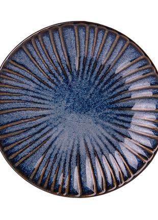 Тарелка плоская круглая из фарфора 20.5 см синяя обеденная тарелка vt_33