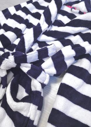 Плюшевый халат в белую синюю полоску8 фото