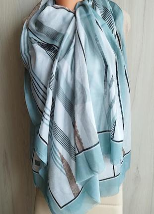 Нежный легкий тонкий шифоновый турецкий шарф палантин весна лето, бирюзовый, абстракция