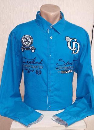 Шикарная синяя рубашка camp david regular fit made in turkey, оригинал, молниеносная отправка