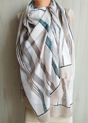 Нежный легкий тонкий шифоновый турецкий шарф палантин весна лето, бежевый, абстракция