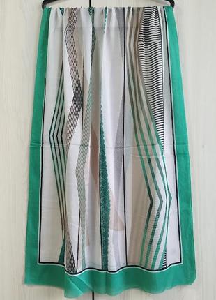 Нежный легкий тонкий шифоновый турецкий шарф палантин весна лето, бежевый, зеленый, абстракция2 фото