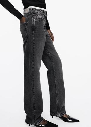 Серые джинсы прямого кроя с высокой посадкой из новой коллекции zara размер xxs (32)3 фото
