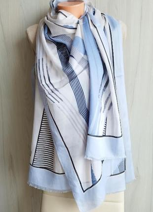 Нежный легкий тонкий шифоновый турецкий шарф палантин весна лето, голубой, абстракция