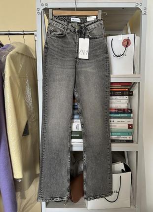Прямые джинсы zara уровни серые высокая посадка3 фото