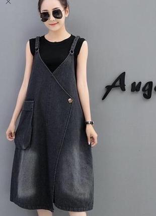 Джинсовы сарафан синие m,l,2xl, черный 2xl