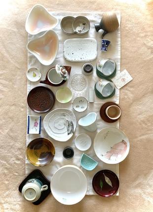 Набор посуды япония тарелка чаша фарфор керамика дерево винтаж10 фото