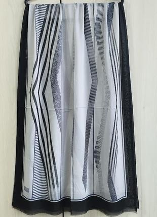 Нежный легкий тонкий шифоновый турецкий шарф палантин весна лето, черный серый, абстракция2 фото