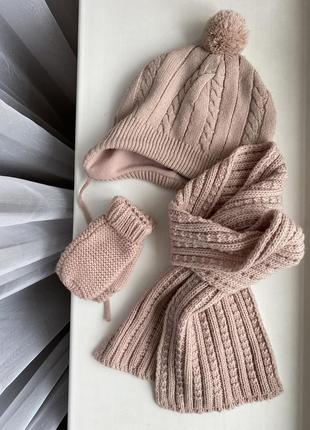 H&m набір шапка на флісі + шарф, рукавички zara