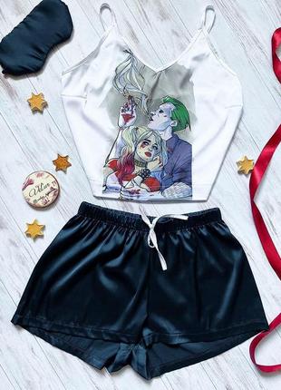 Шелковая пижама с принтом "harley&joker "