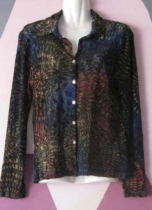 Margittes блуза рубашка топ туника текстурированная сетка бисером полупрозрачный размер 40