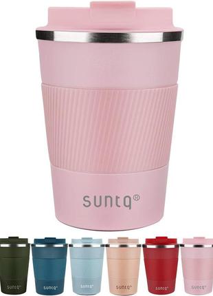 Suntq stainless steel coffee mug to go, изолированная двойная термокружка с прорезиненной манжетой, чашка для