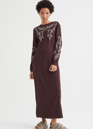 Женское длинное платье h&m из натуральной вискозы вышивка, размер xs,s