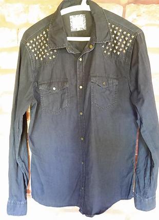 Рубашка джинсовая заклепки river island рокер винтаж 00-е