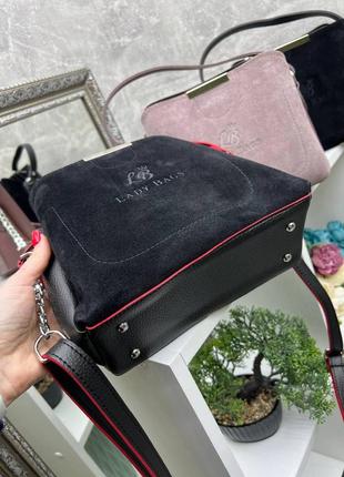 Женская стильная и качественная сумка из натуральной замши и эко кожи черная6 фото