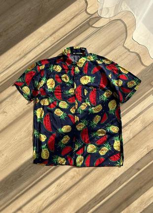 Яскрава гавайка чоловіча сорочка з ананасами кавунами2 фото