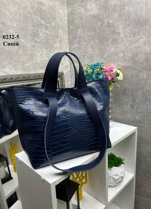 Жіноча стильна та якісна сумка шоппер з еко шкіри синя рептилія