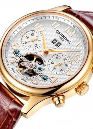 Брендовий чоловічий годинник carnival swiss brown, класичний годинник carnival swiss brown, годинник з японським механізмом