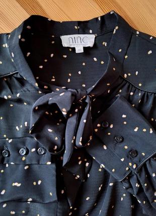 Блуза nine by savannah miller рубашка рубашка блузка блузочка с бантом галстуком пышный рукав черная черная7 фото