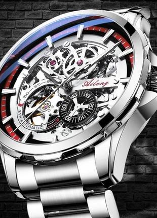 Лімітований чоловічий годинник ailang sceleton, класичний годинник ailang sceleton, сріблястий чоловічий годинник ailang sceleton