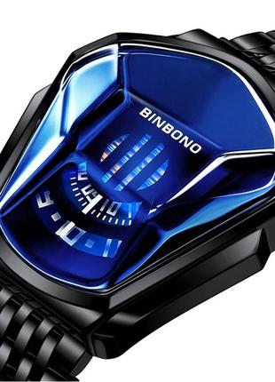 Яскравий чоловічий годинник hemsut binbono black, годинник з футуристичним дизайном hemsut binbono black, відомий годинник