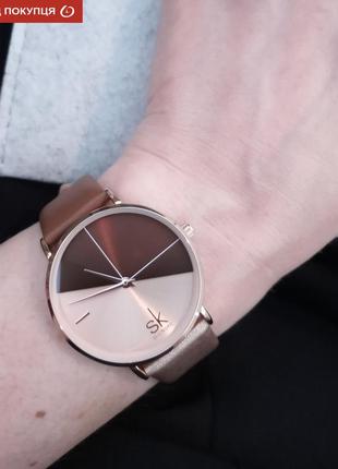 Брендовые женские часы shengke duos brown, с кварцевым механизмом shengke duos brown, минималистечком стиле.9 фото