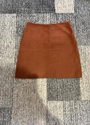 Юбка мини юбка коричневая терракотовая под замшу xs s1 фото