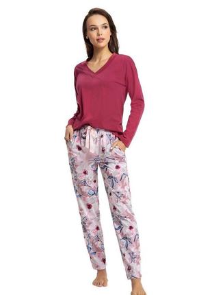 Піжама жіноча бавовняна з квітковим принтом luna 614